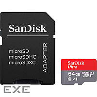 Карта памяти SANDISK microSDXC Ultra 64GB UHS-I A1 Class 10 + SD-adapter (SDSQUAB-064G-GN6MA)