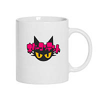 Чашка MD "Чорний кіт з рожевими японськими ієрогліфами" 330 мл Білий