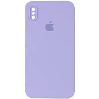 Чехол Silicone Case Square Full Camera Protective (AA) для Apple iPhone XS / X Сиреневый / Dasheen