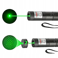 Указка лазерная универсальная мощная LASER 303 GREEN, зелёный лазер с насадками металлическая usb