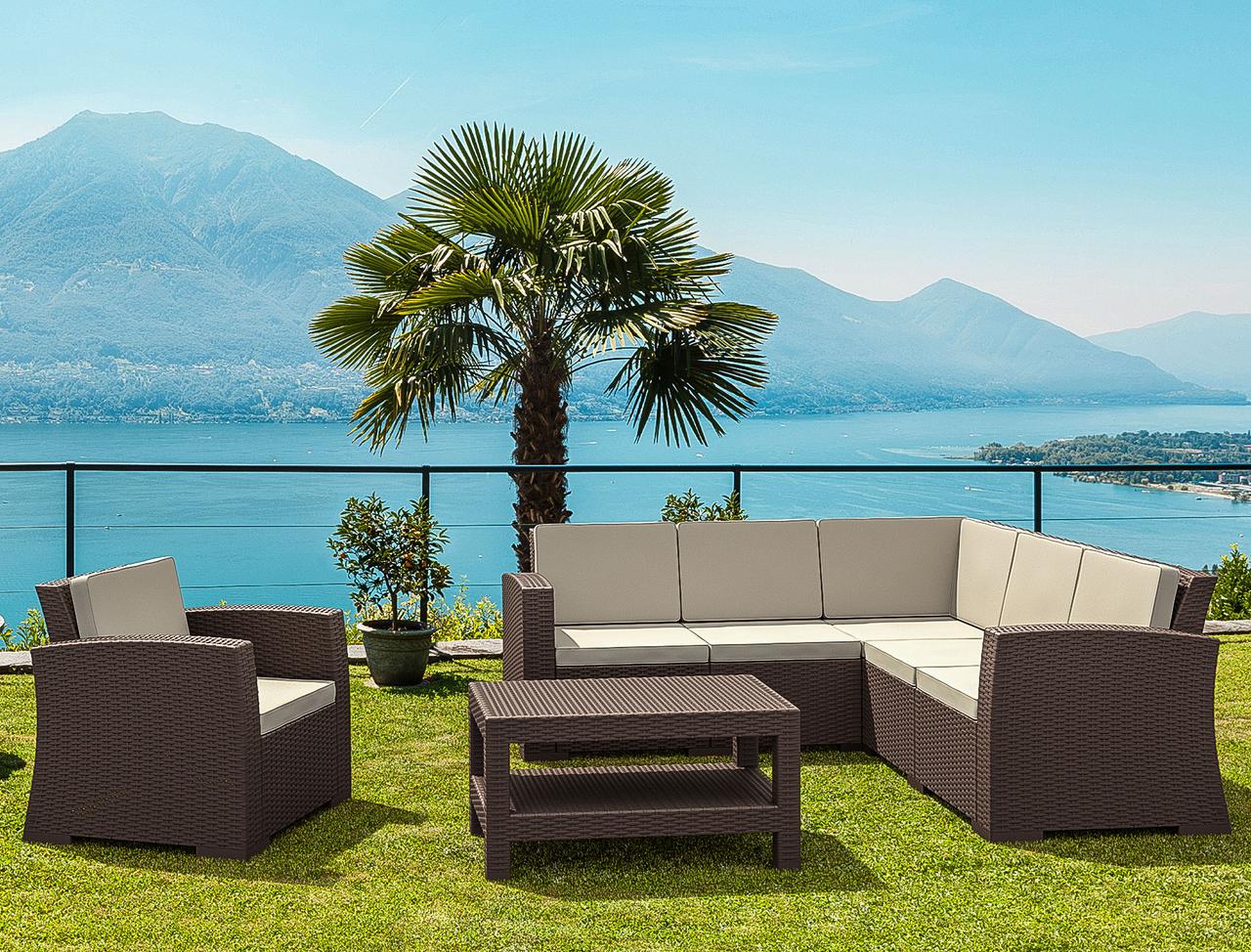 Диван кутовий пластиковий MONACO LOUNGE CORNER, Siesta Exclusive, коричневий с подушками