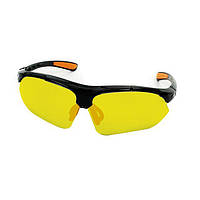 Очки защитные желтые, материал линз поликарбонат, заушины черного цвета, материал нейлон, резиновая накладка