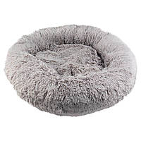 Лежак плюшевый для кошек и собак Пухнастики Пончик серый 55х55 см ММ-23