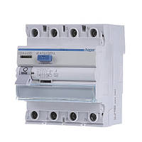 ПЗВ HAGER чотириполюсне 4P, 40A, 30 mA, тип A, CDA440D, Хагер диференціальний реле пристрій захисного відкл