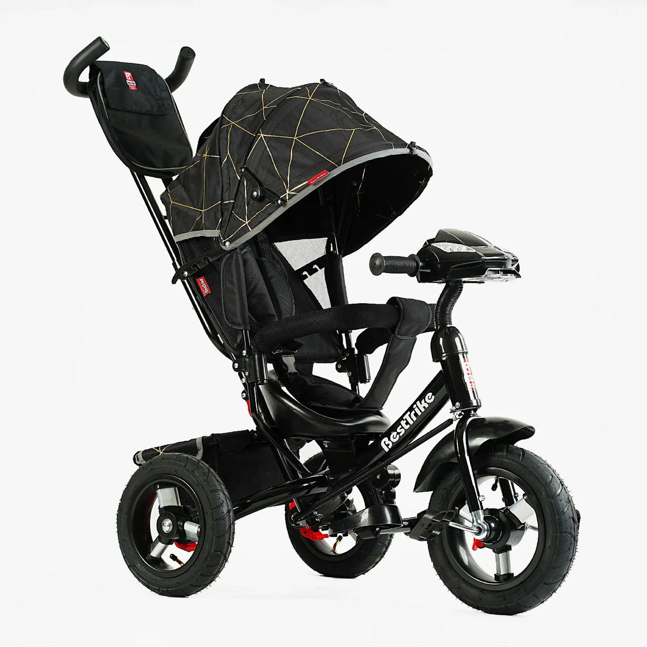 Велосипед триколісний дитячий з батьківською ручкою Best Trike 3390 / 34-623 (надувні колеса, USB, музика, світло, пульт)