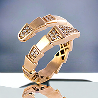 Золотое женское кольцо Змея с фианитами Булгари в красном золоте 585 пробы