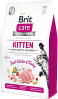 Беззерновой корм для котят Brit Care Cat GF Kitten Growth & Developmen с курицей и индейкой 2 кг