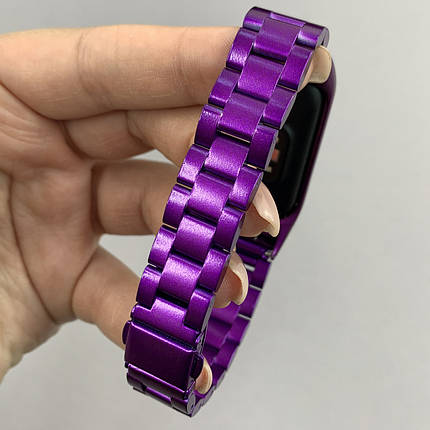 Ремінець для Xiaomi Mi Band 3 металевий матовий браслет для фітнес трекера сяомі ми бенд 3 фіолетовий stl, фото 3