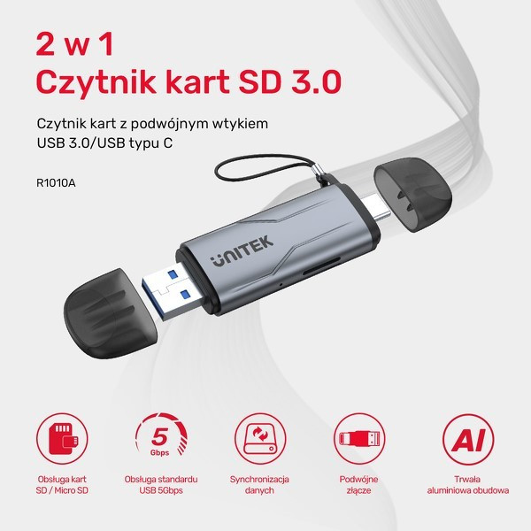 Unitek reader kart SD/microSD USB-A 5Gbps/USB-C, фото 1