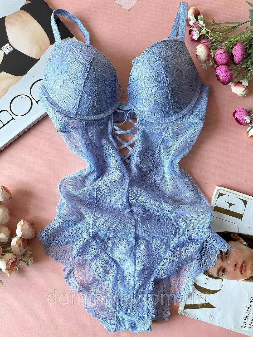 75В Мереживне боді білизна блакитного кольору