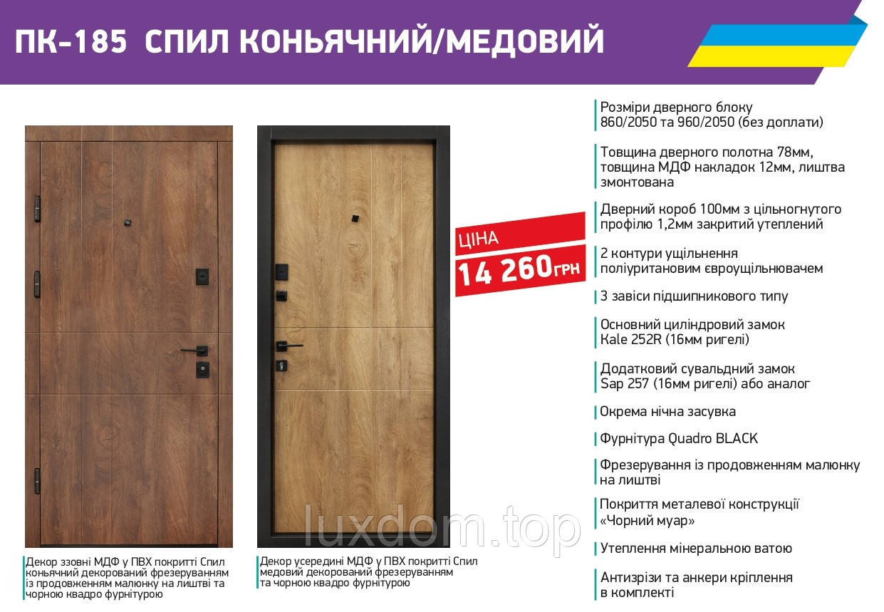 Вхідні двері квартирні Міністерство дверей ПК-185 СПИЛ КОНЬЯЧНИЙ/МЕДОВИЙ