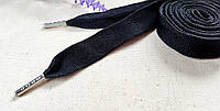 Шнурок черный для одежды (худи), капюшонов с наконечником, плоский ширина 15мм