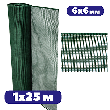 Міцна сітка для огорожі заборна 1х25 м 300г/м² 6х6 мм зелена пластикова для загороди городу та тварин рулонна