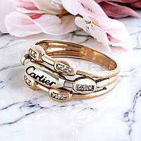Золотое женское кольцо Картье с фианитами и эмалью в красном золоте 585 пробы