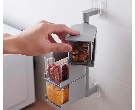 Полиця для спецій настінний поворотний контейнер 3 секції