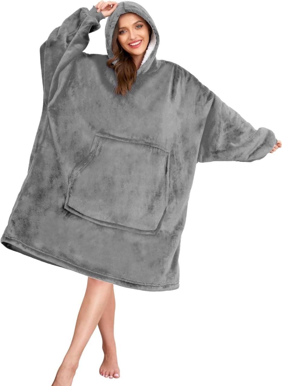Толстовка — плед із капюшоном HUGGLE HOODIE BLANKET, плед із рукавами (Сірий)