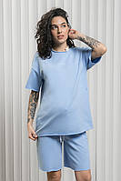 Костюм для беременных и кормящих футболка + шорты MIKAELA ST-24.012 голубой
