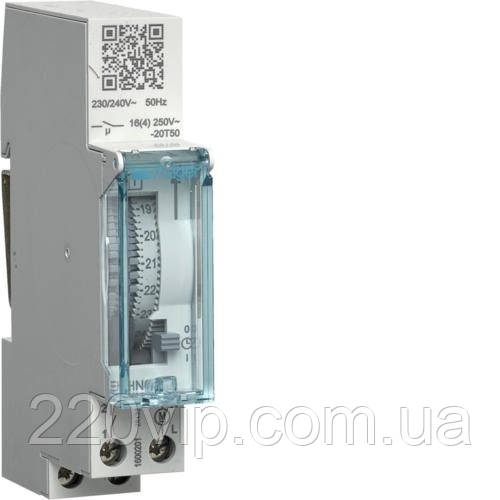 Таймер аналоговий добовий HAGER 16 А, 1НО без резерву ходу 1 м, EH010, Хагер модульний, фото 1