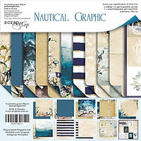 Набор двусторонней бумаги 30х30см от Scrapmir Nautical Graphic 11шт