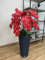 Підлогова композиція якості Premium з червоних латексних орхідей на 9 гілочок в чорному кашпо, штучні декоративні квіти