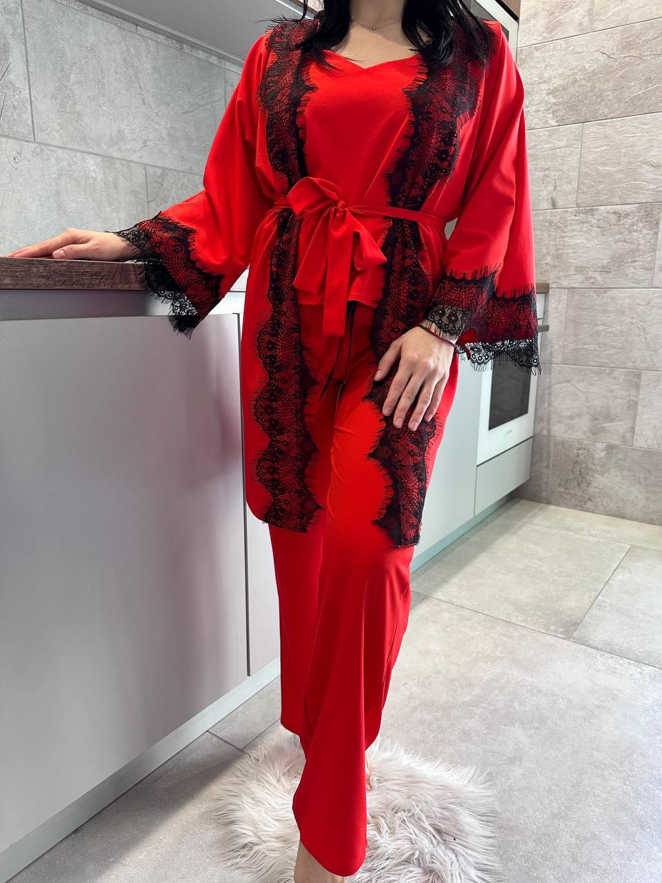 Червоний комплект, халат і піжама