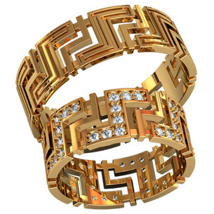 Элегантные эксклюзивные золотые обручальные кольца 585* пробы с камнями - фото 1 - id-p390867901