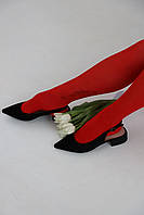 Туфли слингбеки женские замшевые черные на низком ходу HT4823B-08-C49 Inci 3415