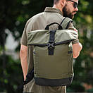 Роллтоп міський рюкзак RollTop Proof зелений на 20-24 літрів роллтоп із відділення під ноутбук, фото 2