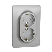 Розетка Schneider Electric Unica New NU206730 Aluminium двойная с заземлением и шторками