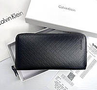 Мужской кожаный кошелек клатч на молнии Calvin Klein черный кошелек из натуральной кожи в подарочной упаковке