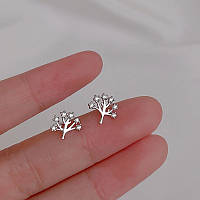 Серьги-гвоздики Дерево жизни, сережки в виде дерева с фианитом, серебряное покрытие 925 пробы