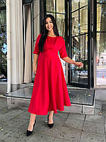 Женское красное повседневное платье миди с пышной юбкой батал