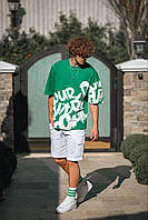 Мужская стильная футболка с надписями (зеленая) молодежная красивая футболка для парней Турция А23201136