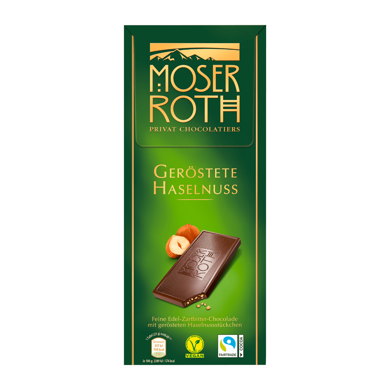 Вишуканий темний шоколад Moser Roth Geröstete Haselnuss, 125 гр