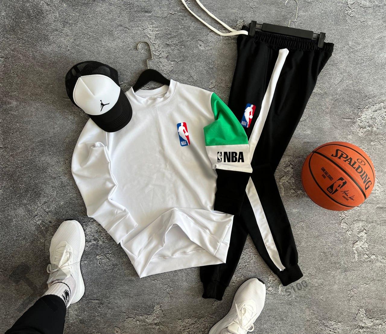 Костюм чоловічий спортивний nba кепка нба весняний осінній літній біло-чорний
