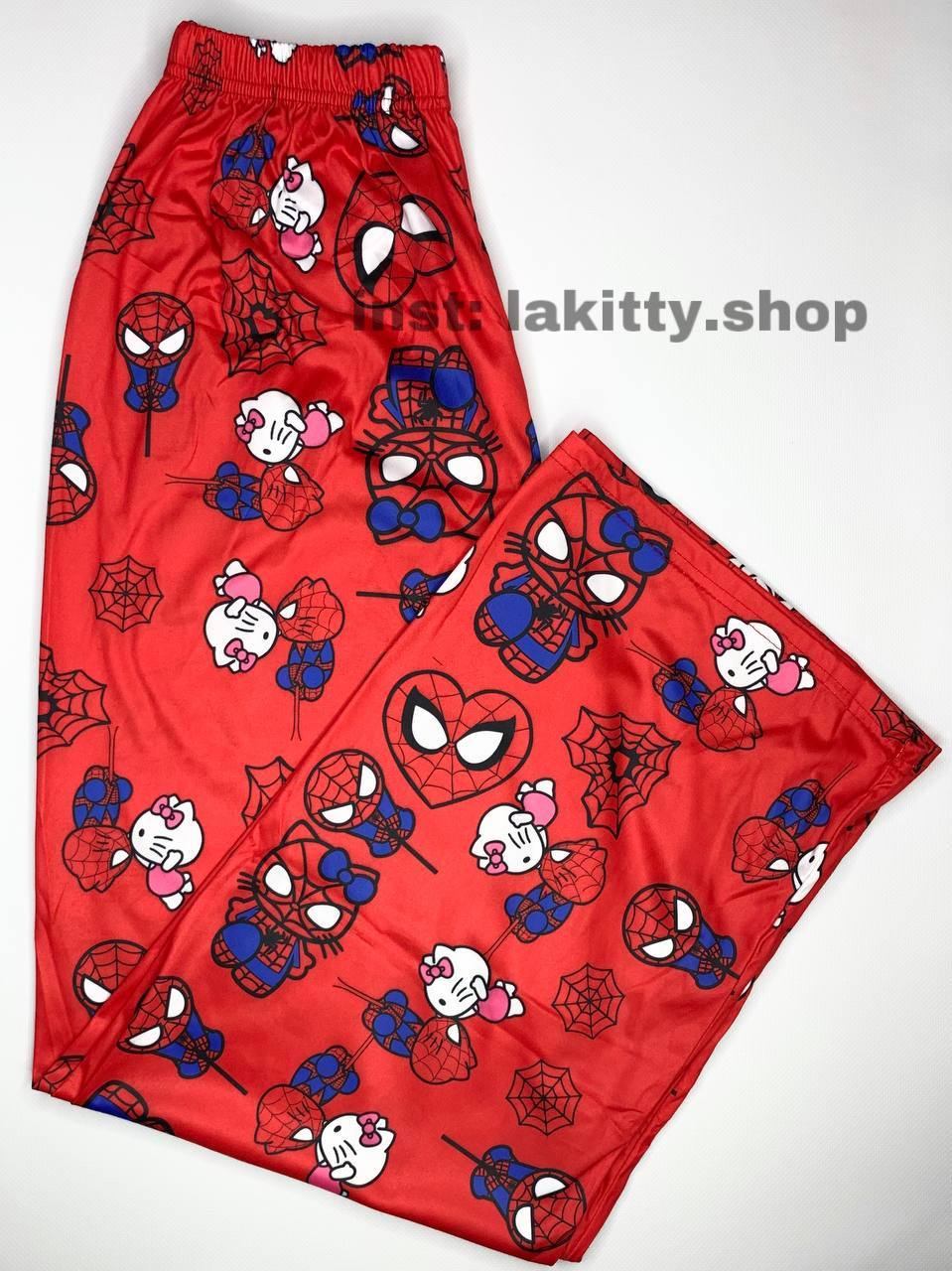 Стильные штаны синие красные hello kitty и человек паук, фото 1
