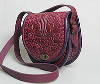 Кожаная женская сумка ручной работы "Калина", розово-фиолетовая сумка через плечо, сумка розового цвета