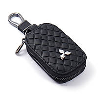 Чехол-брелок для ключей с карабином (ключница) Mitsubishi Ромб черний