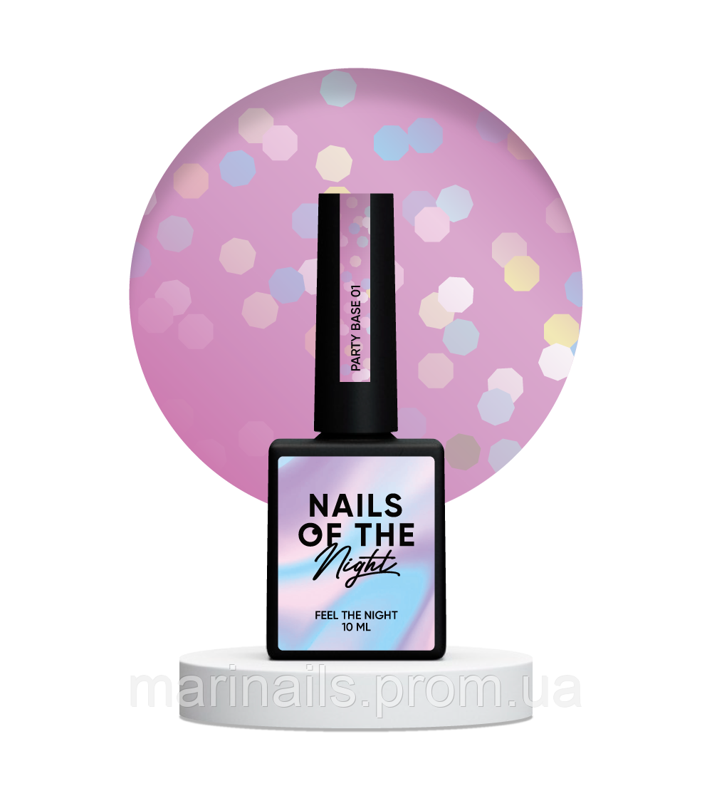 NAILSOFTHENIGHT Party base №01 неоново-лілова база з голографічними шестигранниками, 10 мл