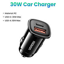 Зарядний пристрій в прикурювач UGREEN 30W USB TypeC QC3.0/QC2.0, фото 4
