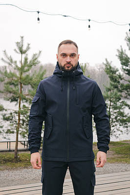 Чоловіча куртка з капюшоном Softshell синя демісезонна Розміри: S, M, L, XL, XXL, XXXL