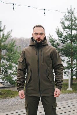 Чоловіча куртка з капюшоном Softshell хакі демісезонна Розміри: S, M, L, XL, XXL, XXXL