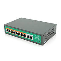 Коммутатор POE SICSO 48V с 8 портами POE 100Мбит + 2 порт Ethernet(UP-Link) 100Мбит, c усил. сигн. до 250м,