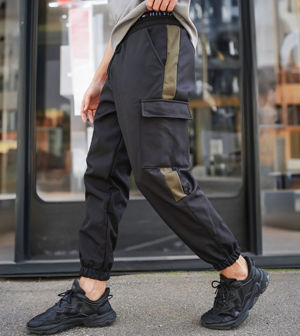 Чоловічі штани джоггери спортивні брюки Softshell з кишенями весна-осінь демісезонні з лампасом. Живе фото, фото 1