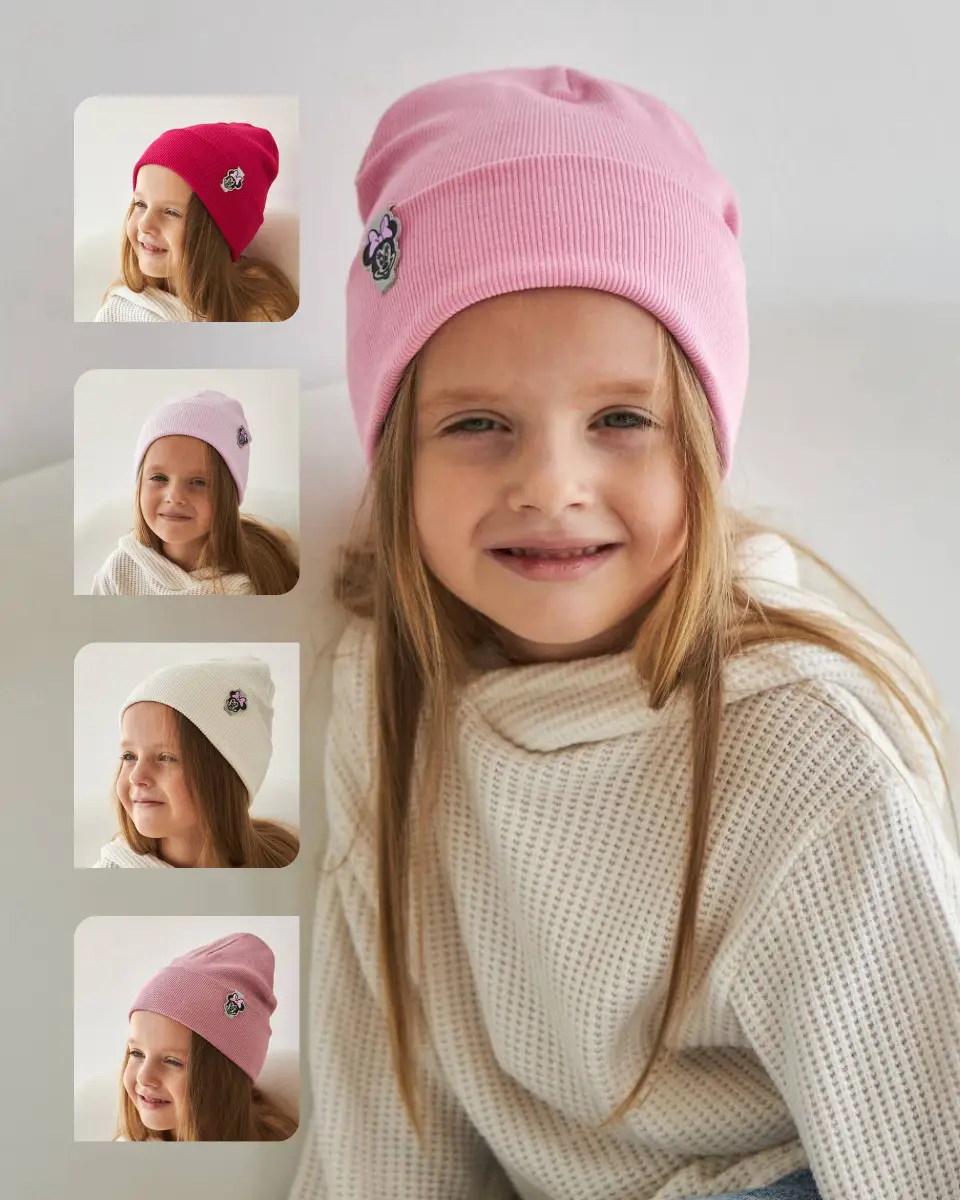 Шапка для дівчаток Осінь/весна Міні Маус Розмір 42-44 (3-6 місяців) Мікс кольорів 3286(42-44) Vertex, фото 1