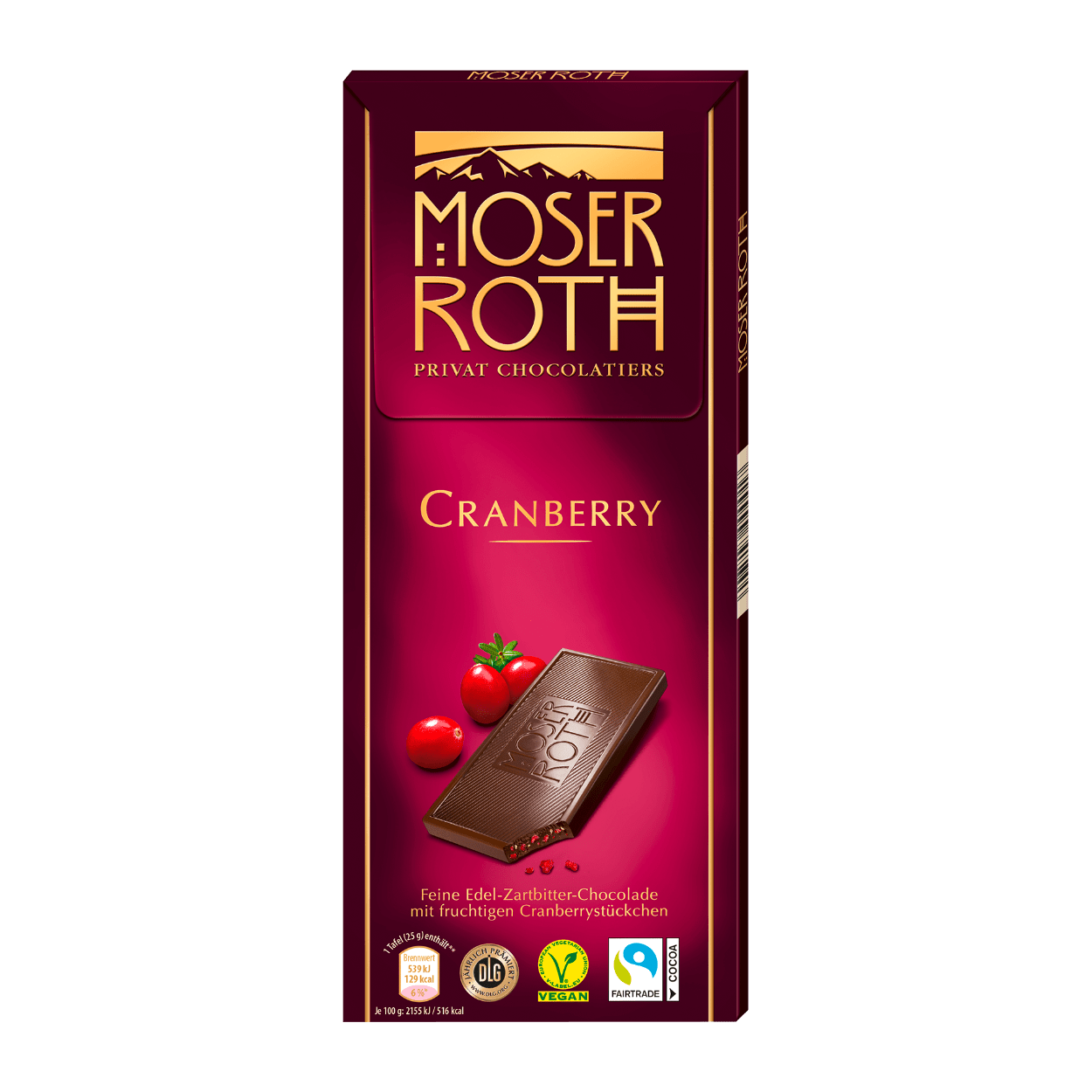 Чорний шоколад Moser Roth Cranberry, 125 гр