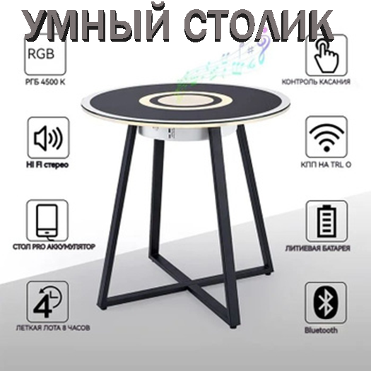 Світлодіодний світильник, розумний бічний столик із загартованого скла, сенсорний екран, розумний музичний столик