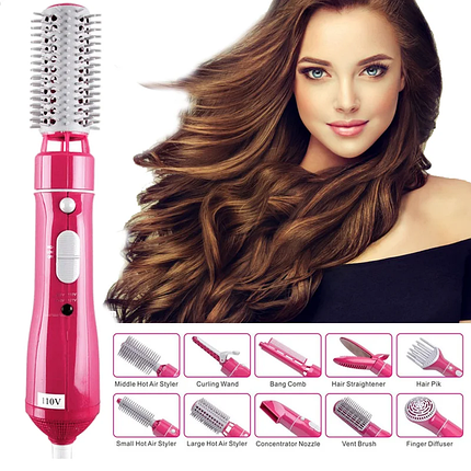 Багатофункціональний фен 10 в 1 Hair Styler 87010, Стайлер для випрямлення і завивки волосся Рожевий, фото 1