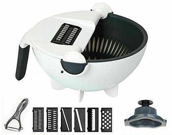 Тертка-овочерізка ручна 9 в 1 з контейнером та друшляком Rotate Vegetable Slicer Тертка для овочів з контейнером