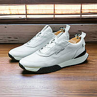 Мужские кожаные кроссовки (натуральная кожа) белые, мужская обувь весна осень кроссы, размер 40 41 42 43 44 45